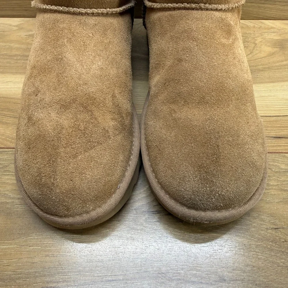 UGG Classic Mini Side Logo Boots Womens 8 Shearling Sherpa Cozy Chestnut